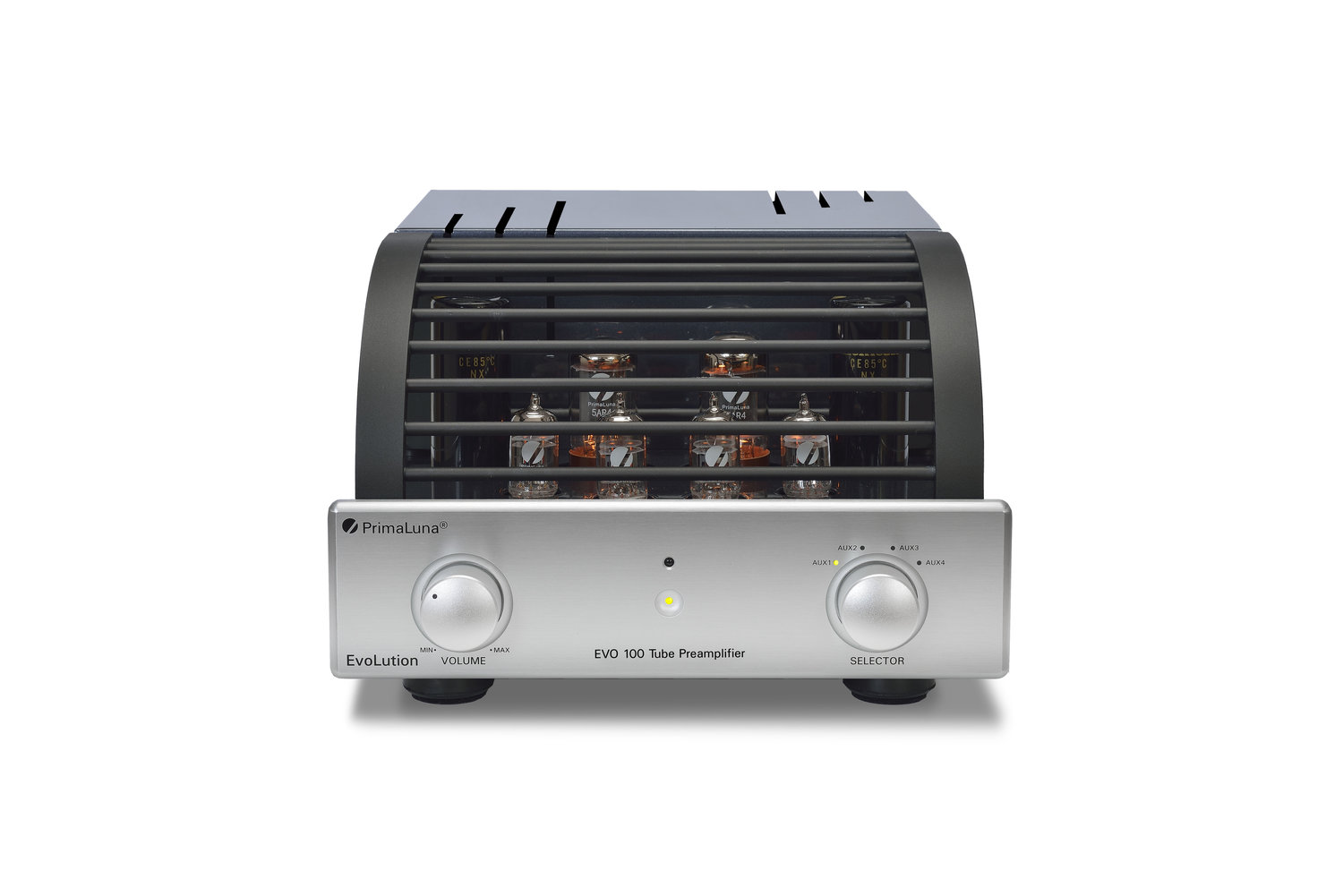 150b+-+PrimaLuna+EVO+100+Tube+Preamplifier+-+silver+-+front+-+white+background