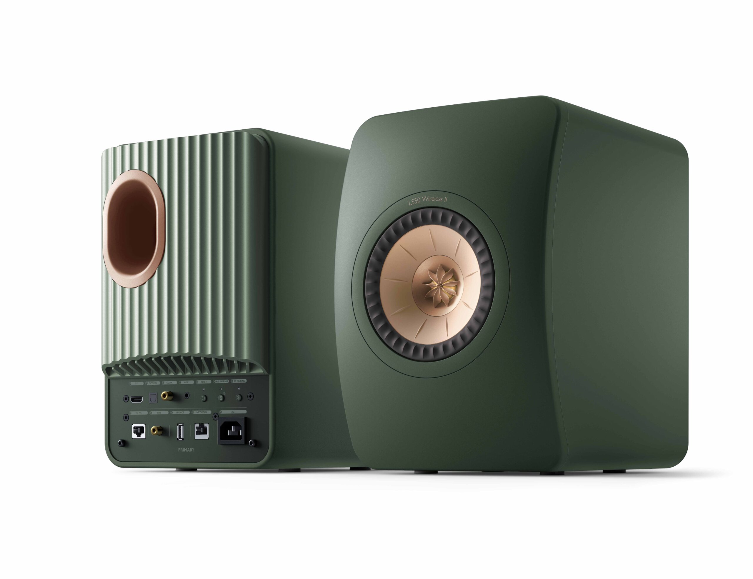 LS50 wireless ii_Moss Green_Pair_FrontBack