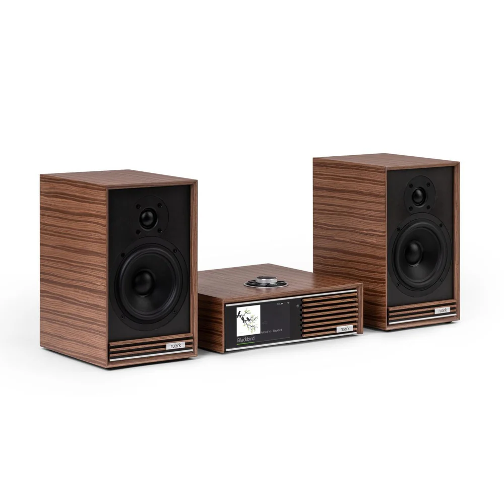 Ruark-Audio-R610-and-Sabre-R-Streaming-System-Walnut-angled-no-grille-Vinyl-Revival