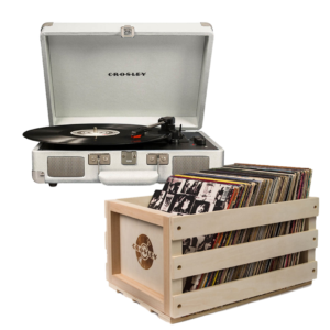 Crosley Cruiser Bluetooth Portable Turntable - White Sands + Bundled Crosley Record Storage Crate
