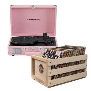 Crosley Cruiser Bluetooth Portable Turntable - Blush Pink + Bundled Crosley Record Storage Crate