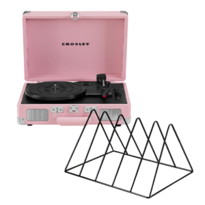Crosley Cruiser Bluetooth Portable Turntable - Blush Pink + Gadhouse Vinyl Rack Bundle - Black