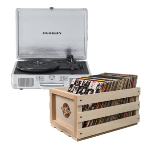 Crosley Cruiser Bluetooth Portable Turntable - Silver + Bundled Crosley Record Storage Crate