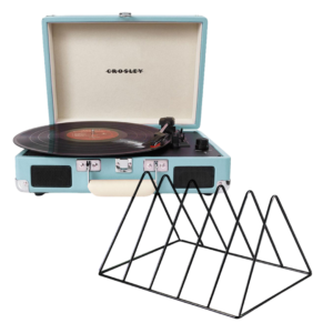 Crosley Cruiser Bluetooth Portable Turntable - Turquoise + Gadhouse Vinyl Rack Bundle - Black