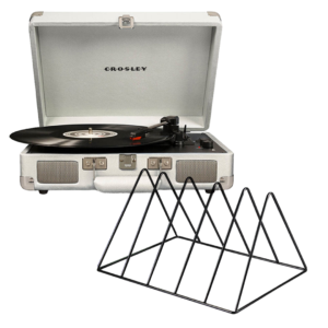 Crosley Cruiser Bluetooth Portable Turntable - White Sands + Gadhouse Vinyl Rack Bundle - Black