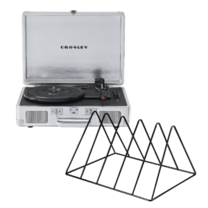 Crosley Cruiser Bluetooth Portable Turntable - Silver + Gadhouse Vinyl Rack Bundle - Black