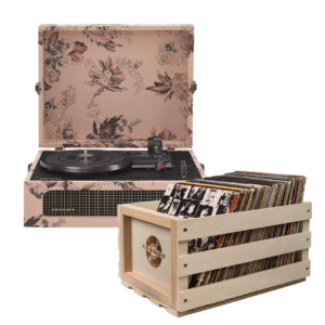 Crosley Voyager Bluetooth Portable Turntable - Floral + Bundled Record Storage Crate