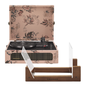 Crosley Voyager Bluetooth Portable Turntable - Floral + Bundled Crosley Record Storage Display Stand