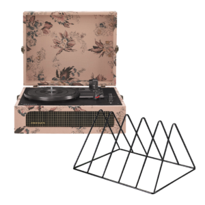 Crosley Voyager Bluetooth Portable Turntable - Floral + Gadhouse Vinyl Rack Bundle - Black