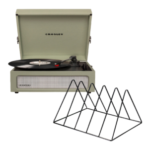 Crosley Voyager Bluetooth Portable Turntable - Sage + Gadhouse Vinyl Rack Bundle - Black