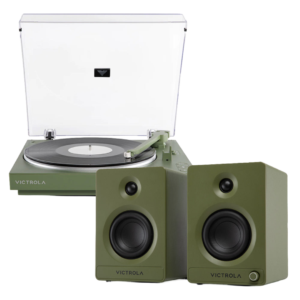 Victrola Automatic Turntable + Victrola Tempo Bookshelf Speakers Bundle - Green