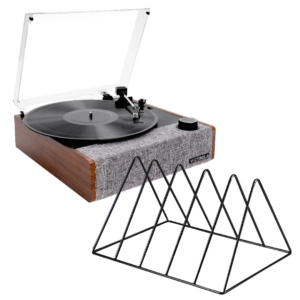 Victrola Eastwood II Turntable - Walnut + Gadhouse Vinyl Rack Bundle - Black