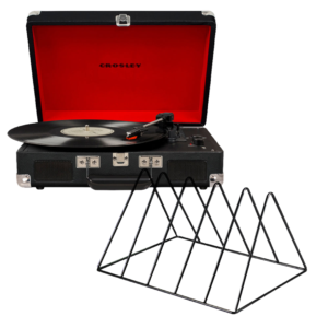 Crosley Cruiser Bluetooth Portable Turntable - Black + Gadhouse Vinyl Rack Bundle - Black