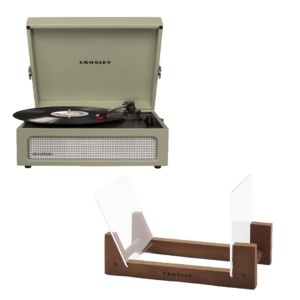 Crosley Voyager Bluetooth Portable Turntable - Sage + Bundled Crosley Record Storage Display Stand